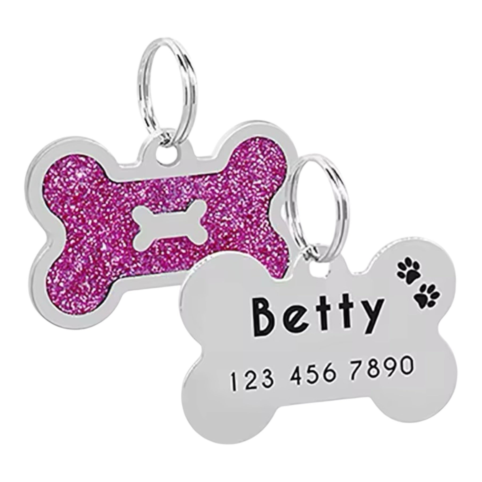 Gravert ID-brikke i beinform "Glamour" – Personlig ID-tag for hund og katt