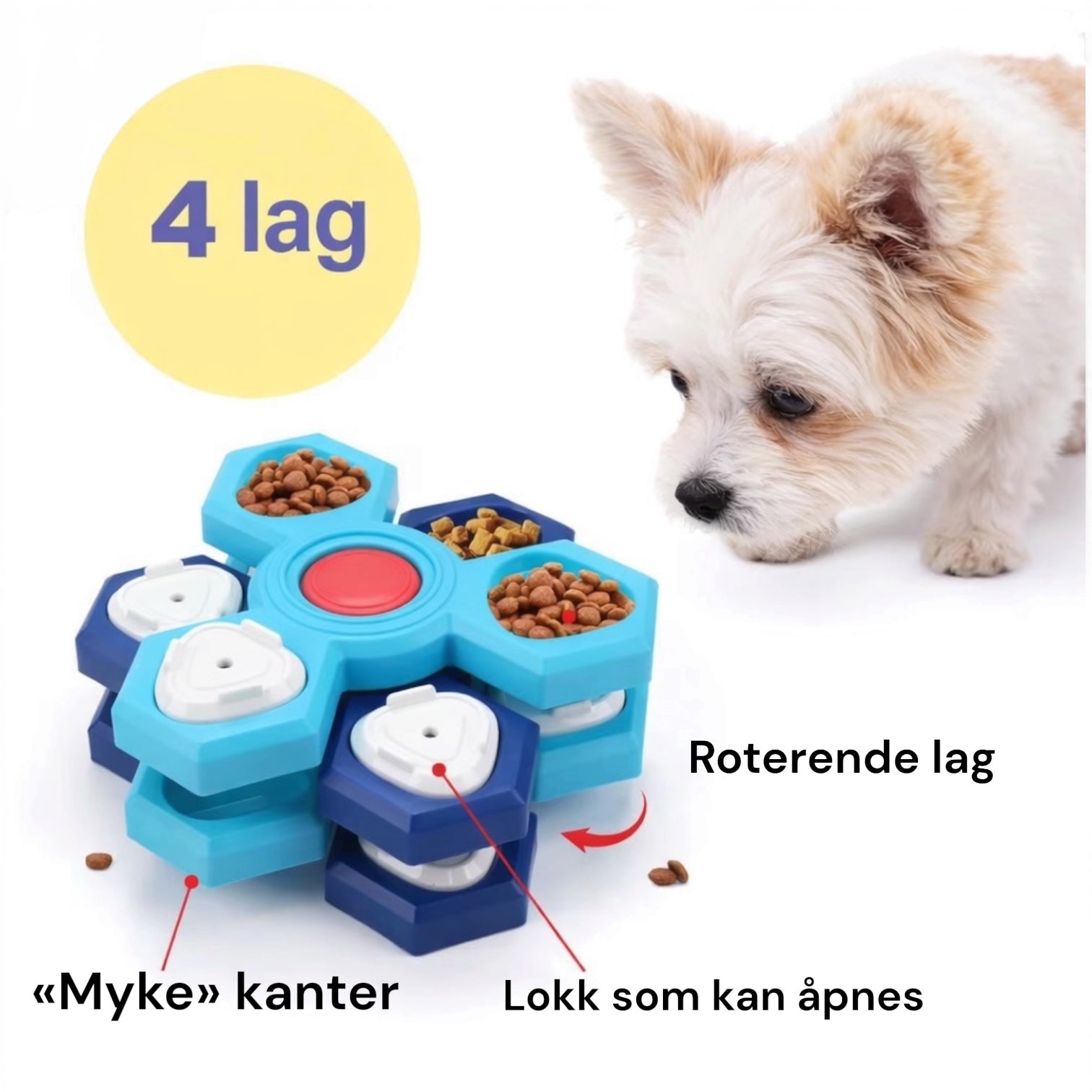 4 roterende skjulesteder for hundgodbiter