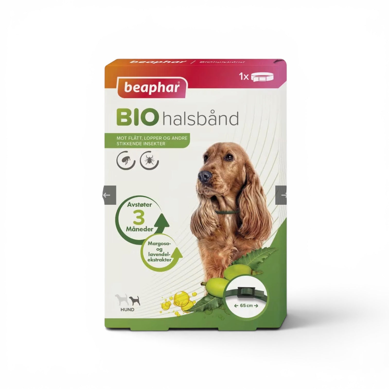 Beaphar Bio flåtthalsbånd til hund 65 cm med naturlige planteekstrakter mot flått, lopper og insekter
