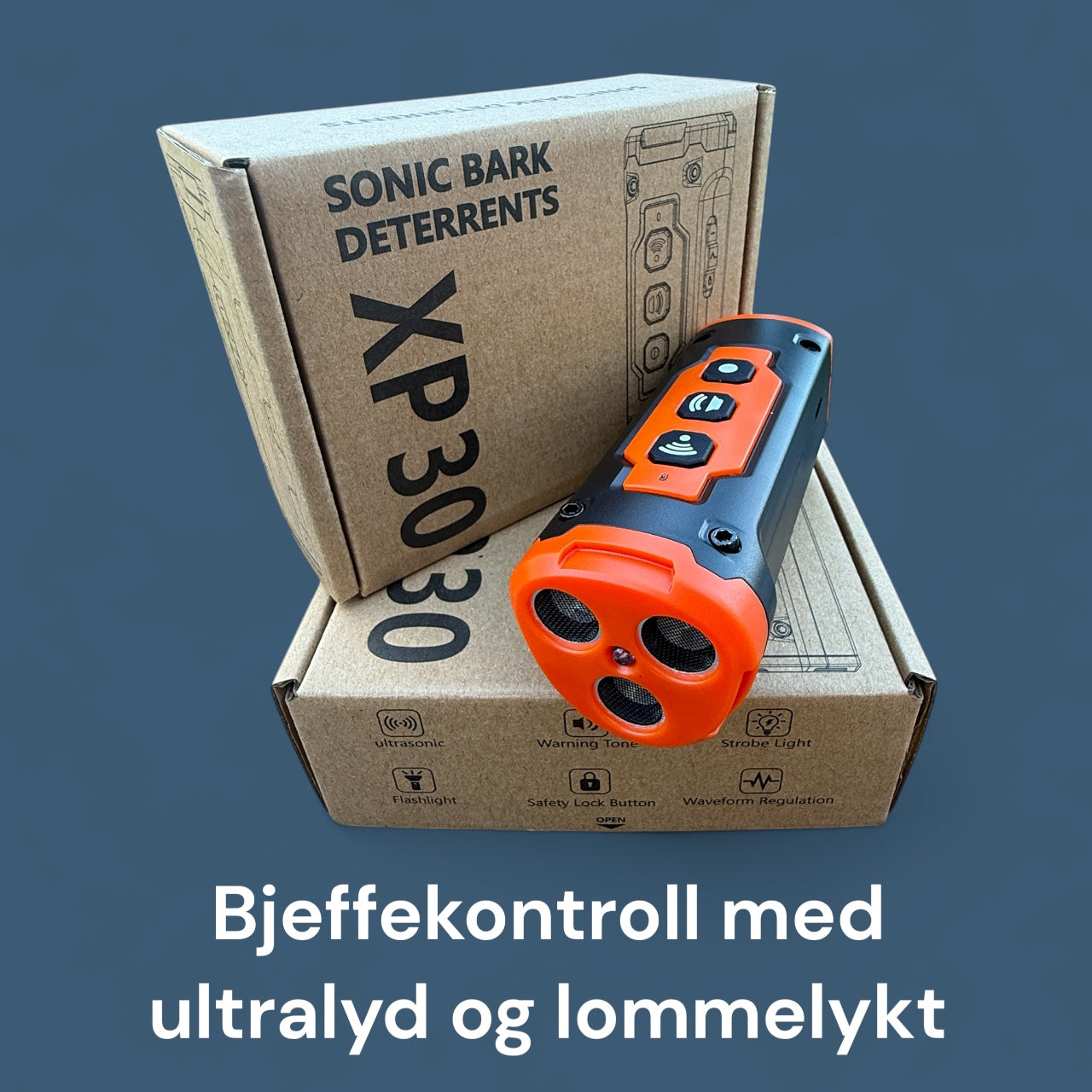 bjeffekontroll med ultralyd til hunder. Enheten sender ut ultralyd som forstyrrer hunden i sin adferd