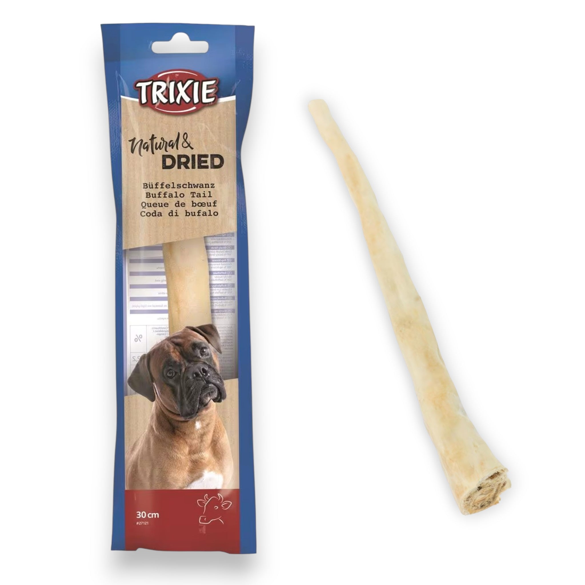 Tørket bøffelhale til hund på ca. 30 cm – naturlig tyggesnack av 100 % bøffelhale