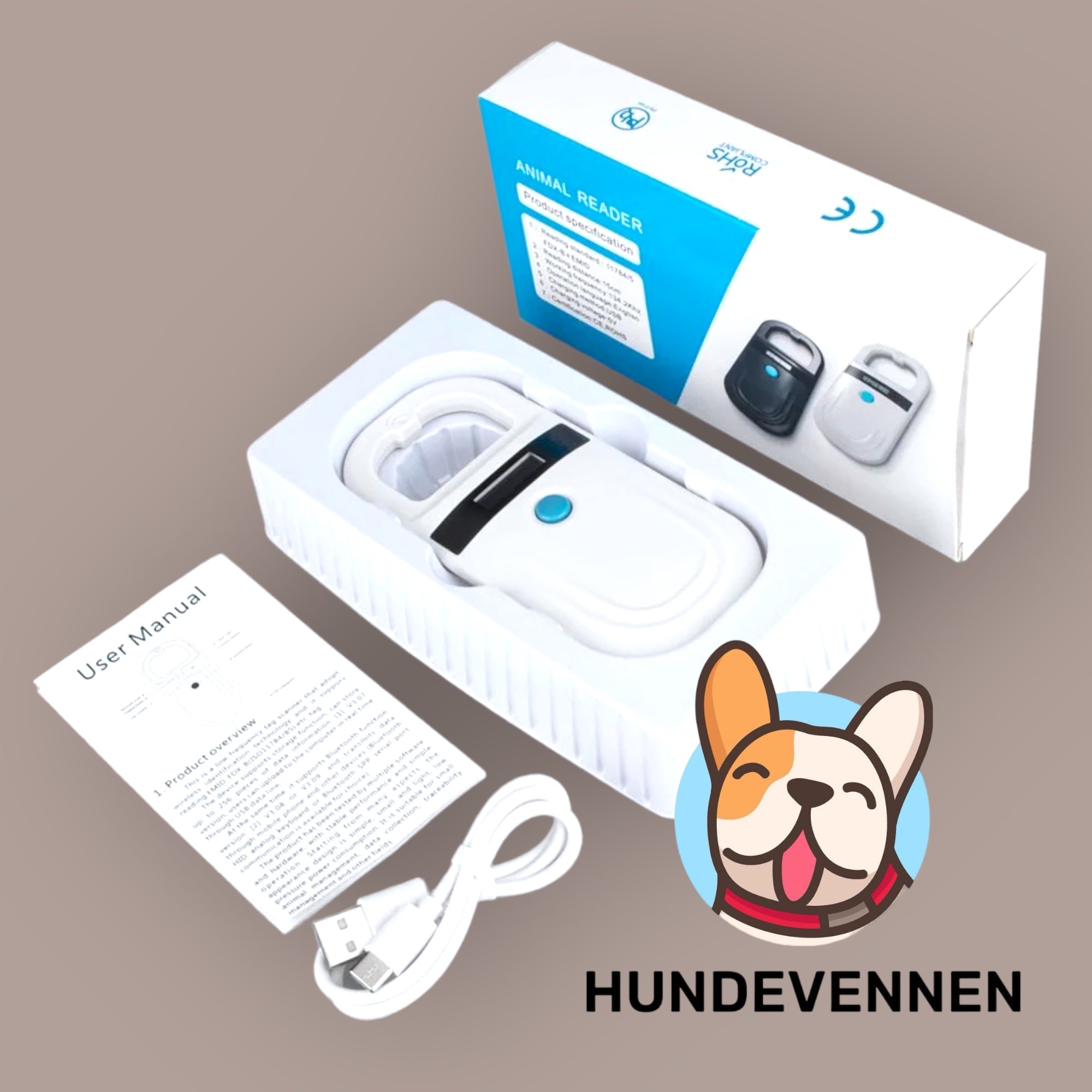 Chipleser blåtann RFID – Chip skanner for hund & katt