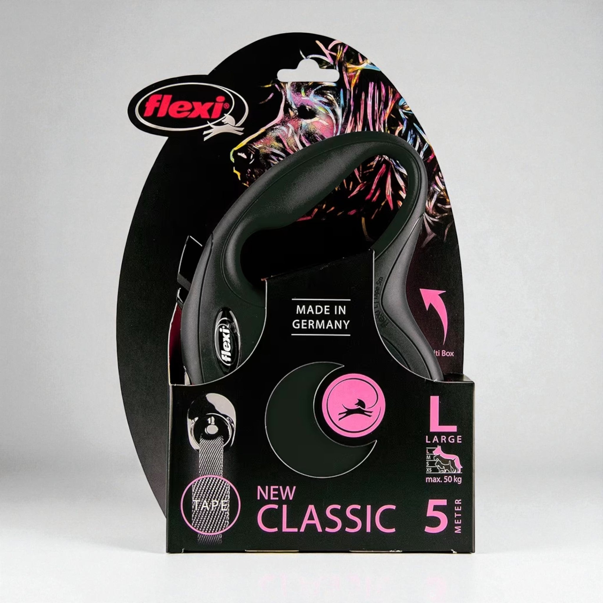 Flexi Classic Compact L – Rullekobbel 5m Tape, Sort (Opptil 50 kg)