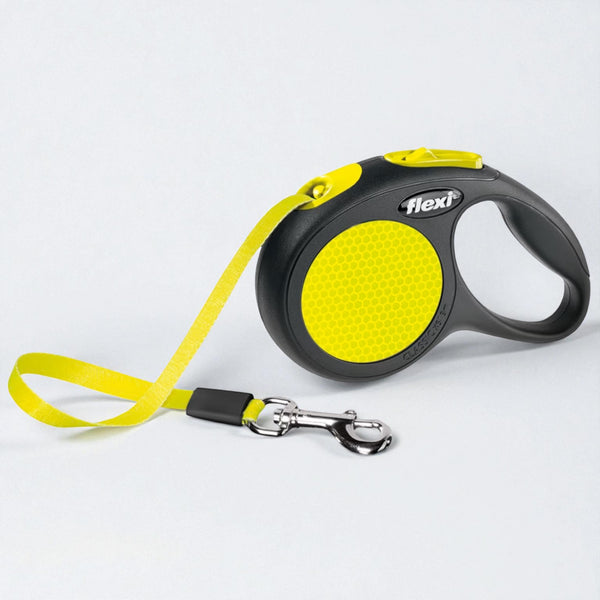 Flexi Classic New Neon S – Rullekobbel 5m Tape, Sort/Neon Gul (Opptil 15 kg)