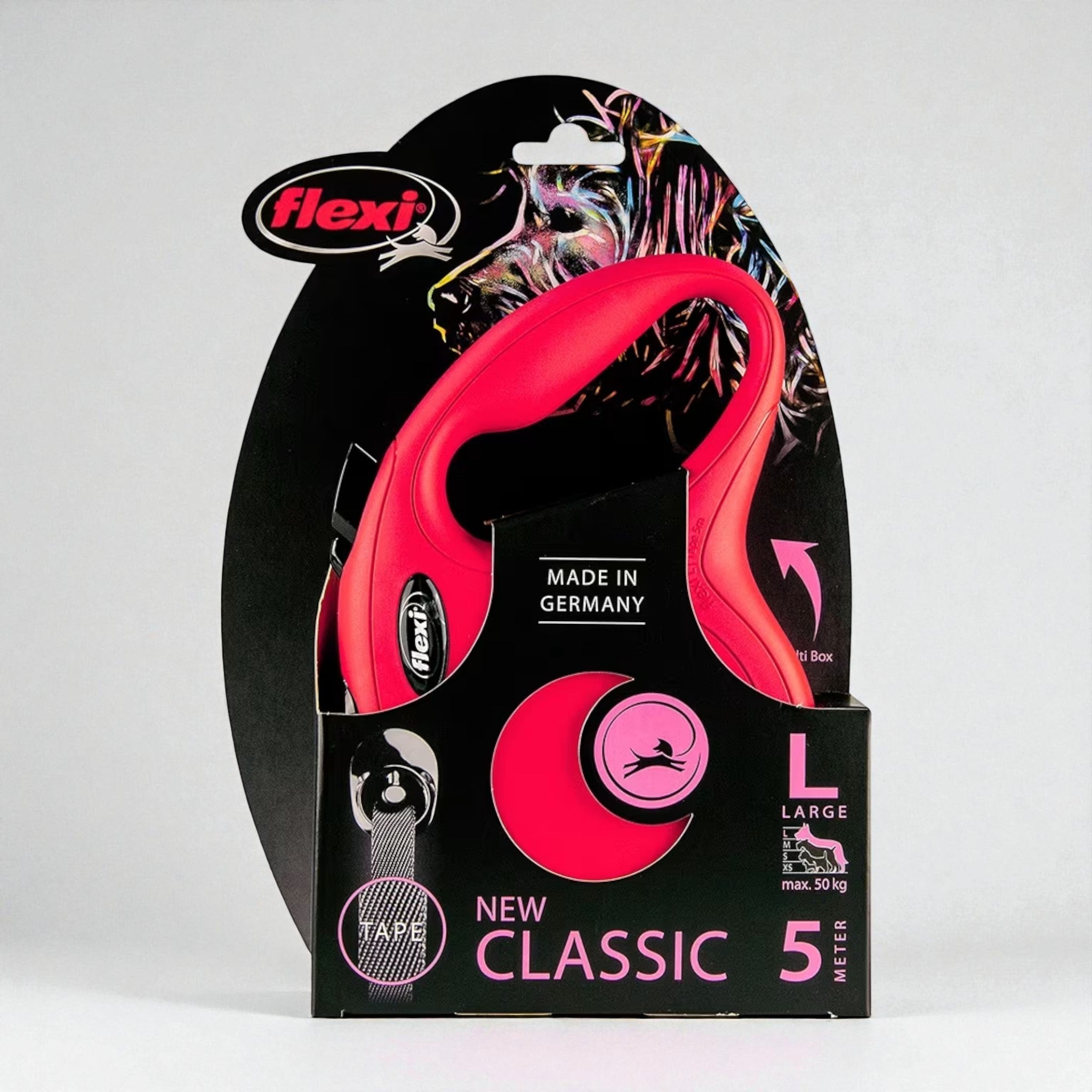 Flexi Classic Compact L – Rullekobbel 5m Tape, Rød (Opptil 50 kg)