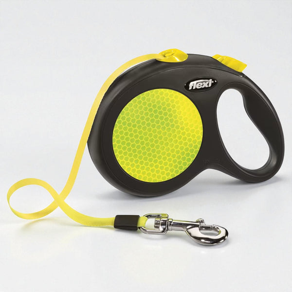 Flexi Classic New Neon L – Rullekobbel 5m Tape, Sort/Neon Gul (Opptil 50 kg)