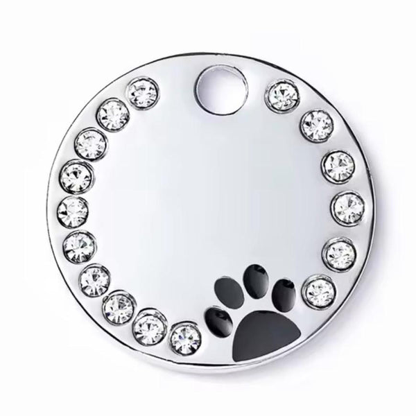 Personlig ID-brikke til hund/katt – Sirkel med glitter og gratis gravering