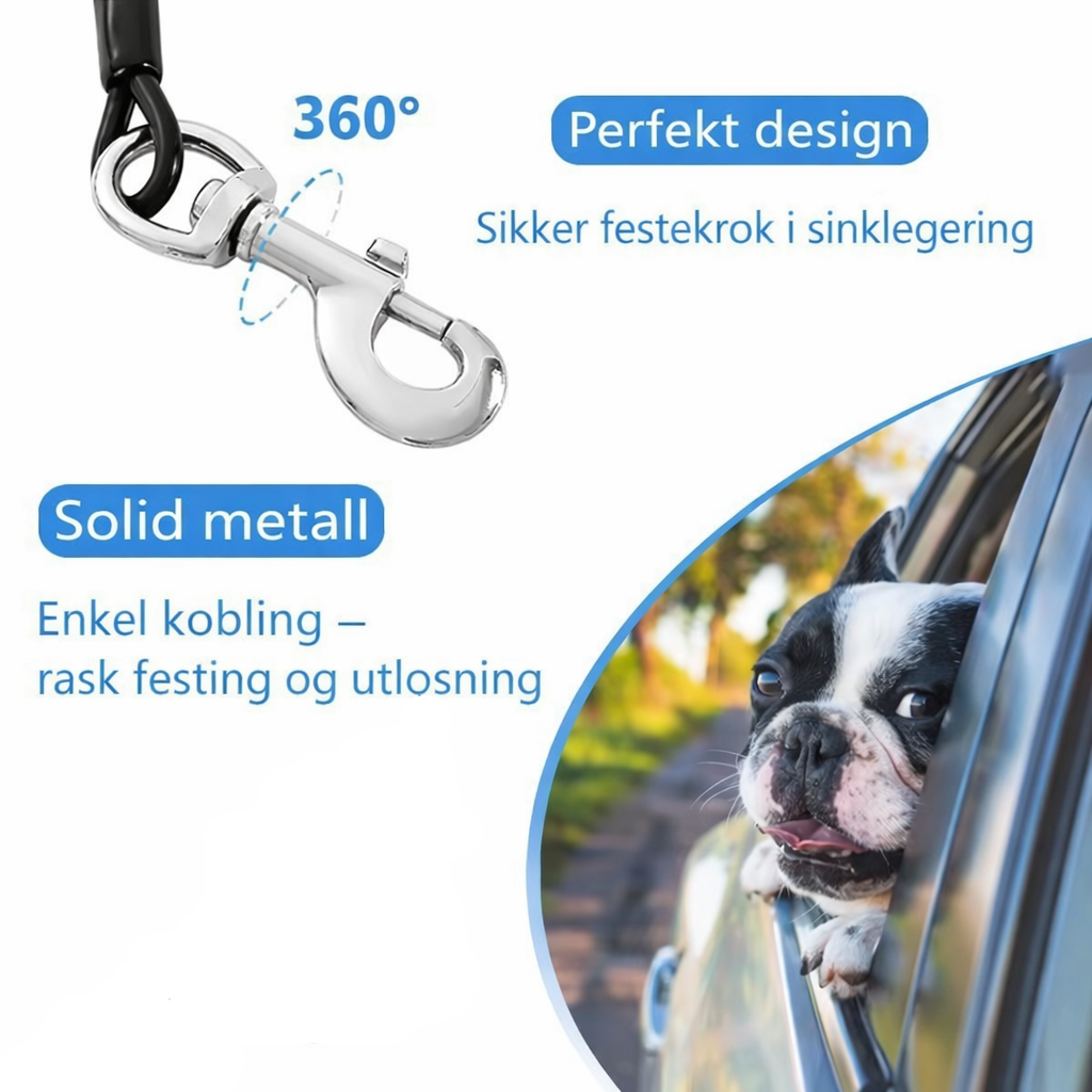 Hundebilbelte med stålwire – bitesikkert (40-60-80 cm)