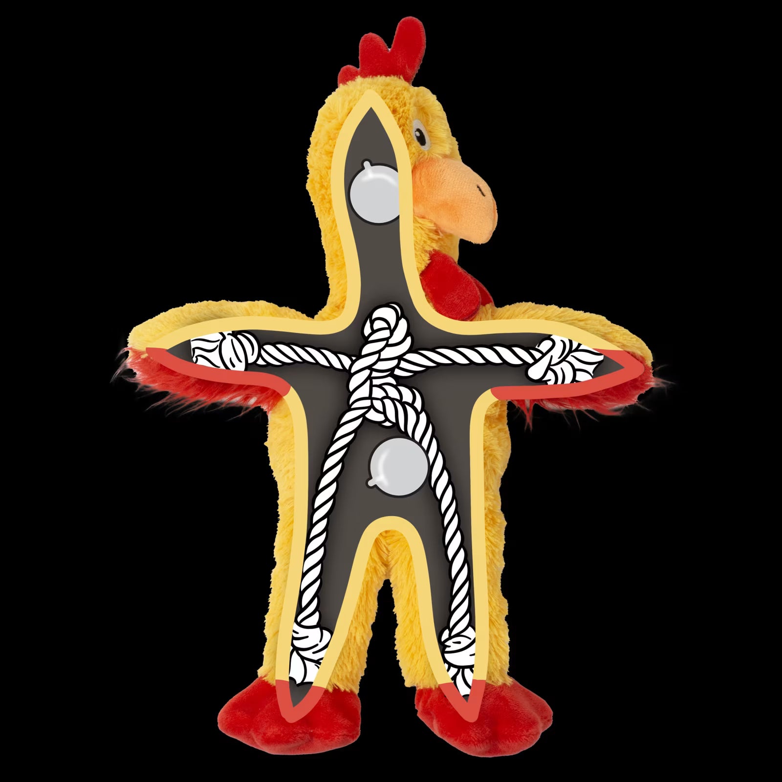 KONG Knots Chicken S – Hundeleke med tau-skjelett og squeakers