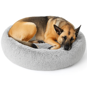Hundeseng donut – Lys grå - Fluffy og myk seng til hund og katt (60 & 80 cm)
