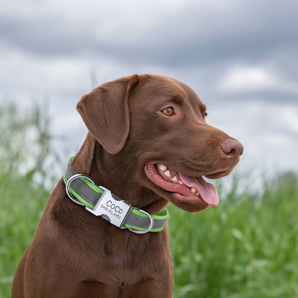 Personlig hundehalsbånd med navn og nummer – Reflekterende og justerbart