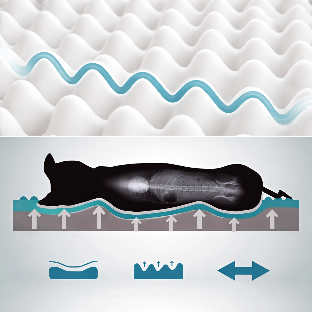 Hundeseng i memory foam med vaskbart trekk, sklisikker bunn