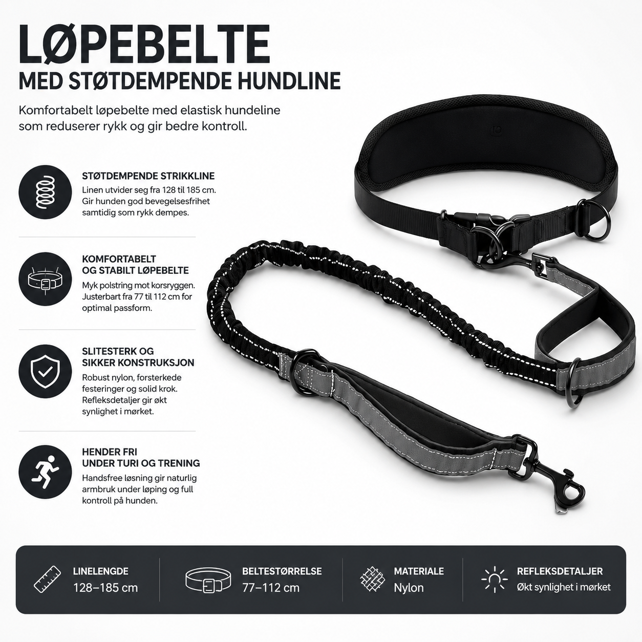 Løpebelte med støtdempende hundeline