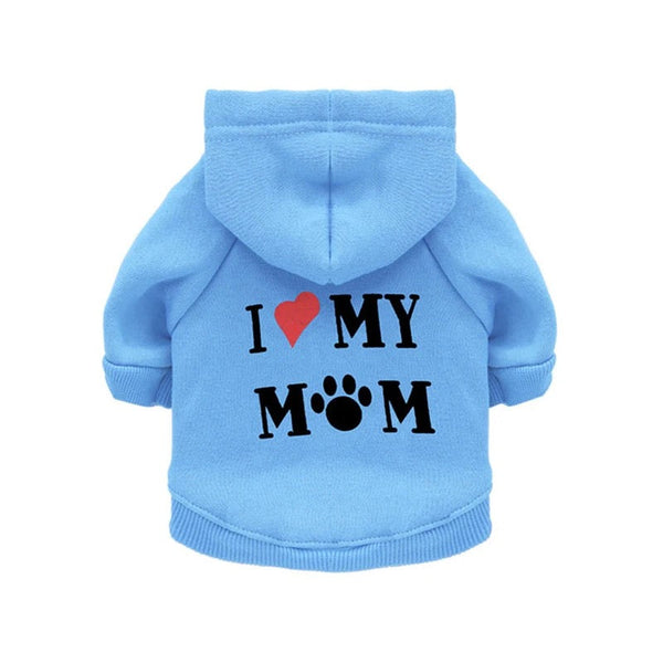 Hundegenser med hette – "I LOVE MY MOM"