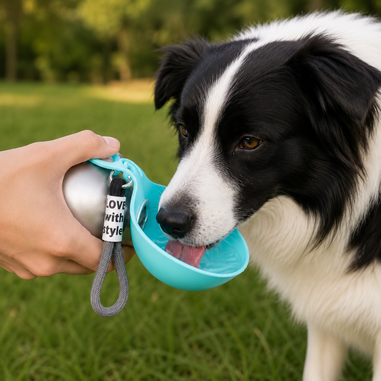 Drikkeflaske til hund med sammenleggbar skål – 285 ml