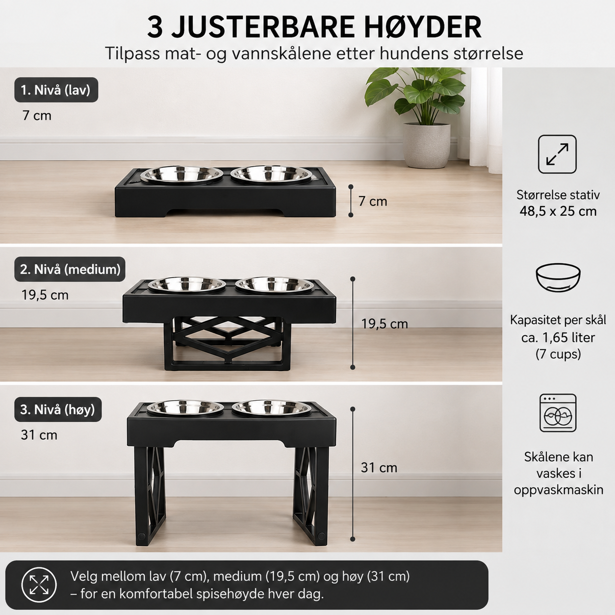 Justerbart matstativ til hund med 2 skåler
