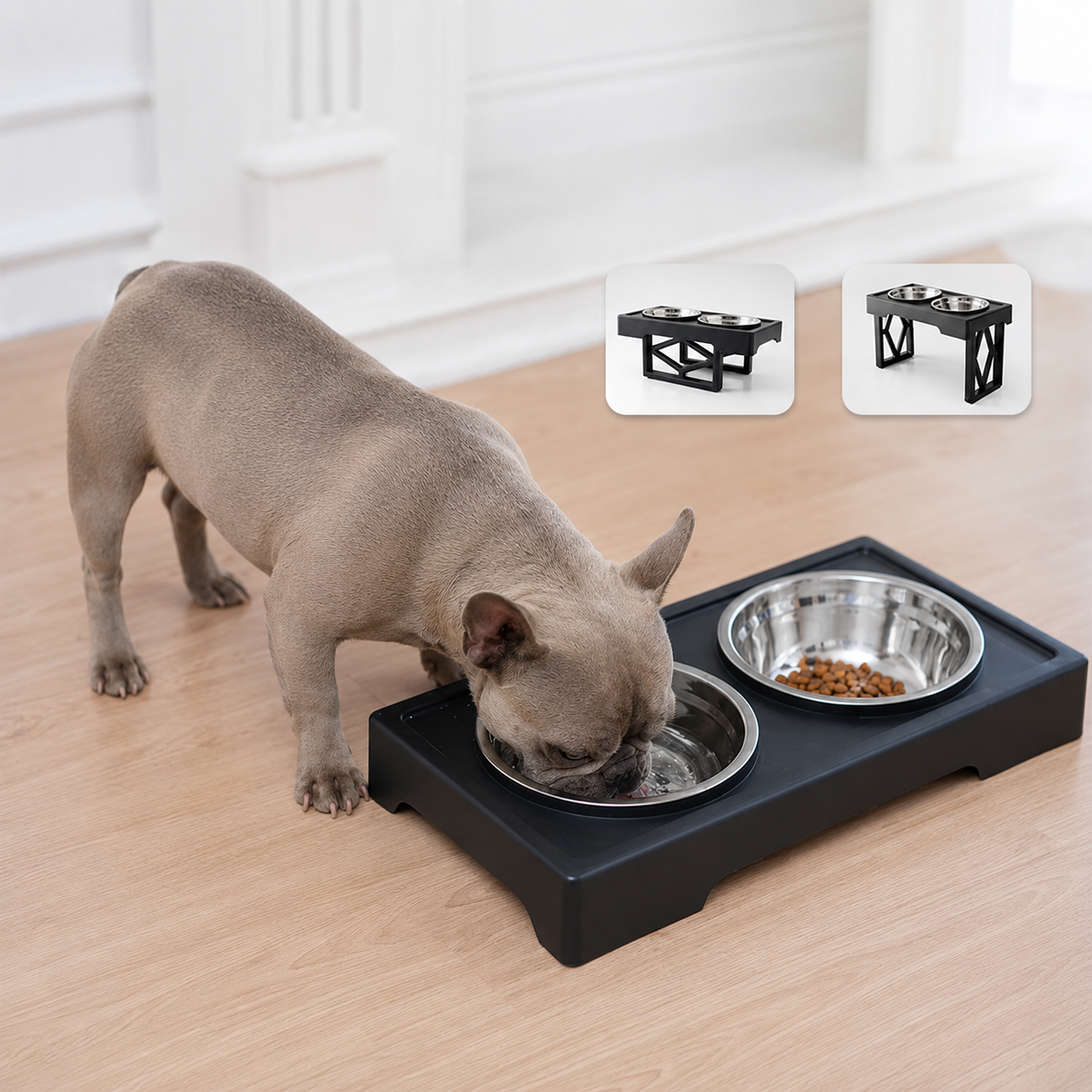 Justerbart matstativ til hund med 2 skåler