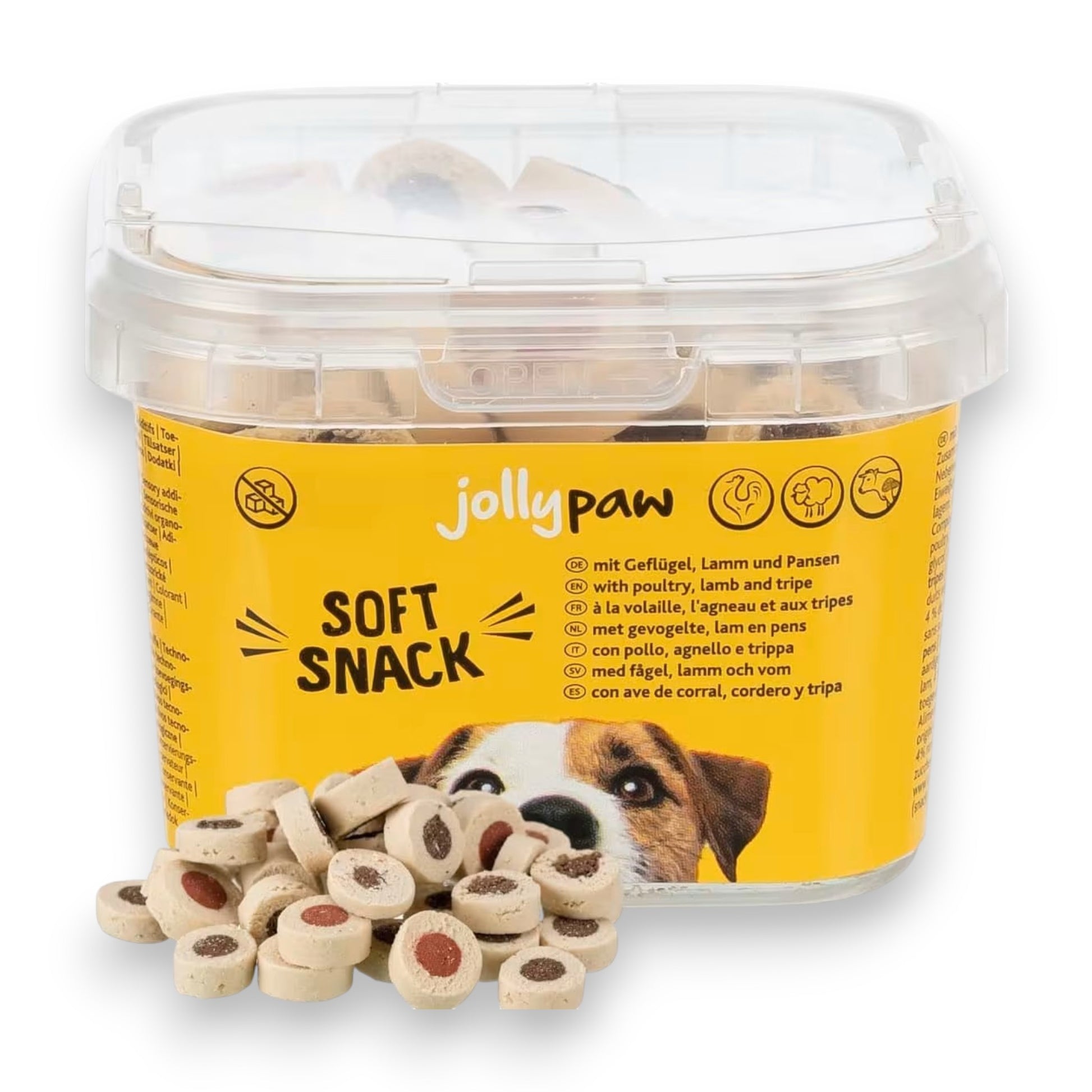 JollyPaw Soft Snack hundegodbiter med biff og vom 140 g