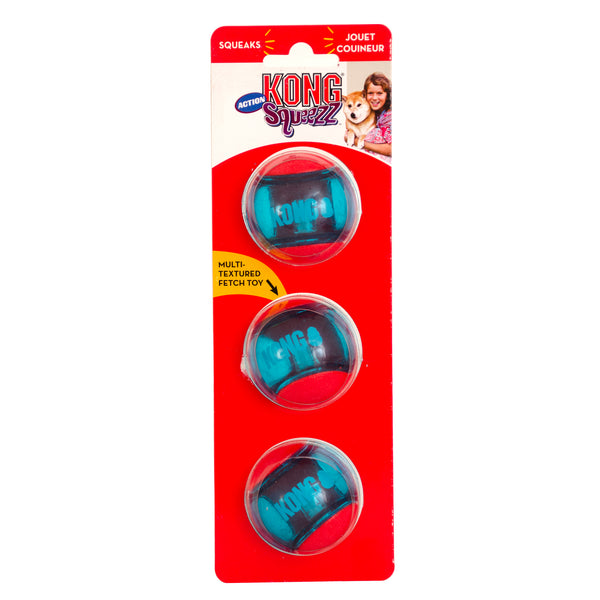 KONG Squeezz Action Ball M – Hundeballer med pip (3-pk)