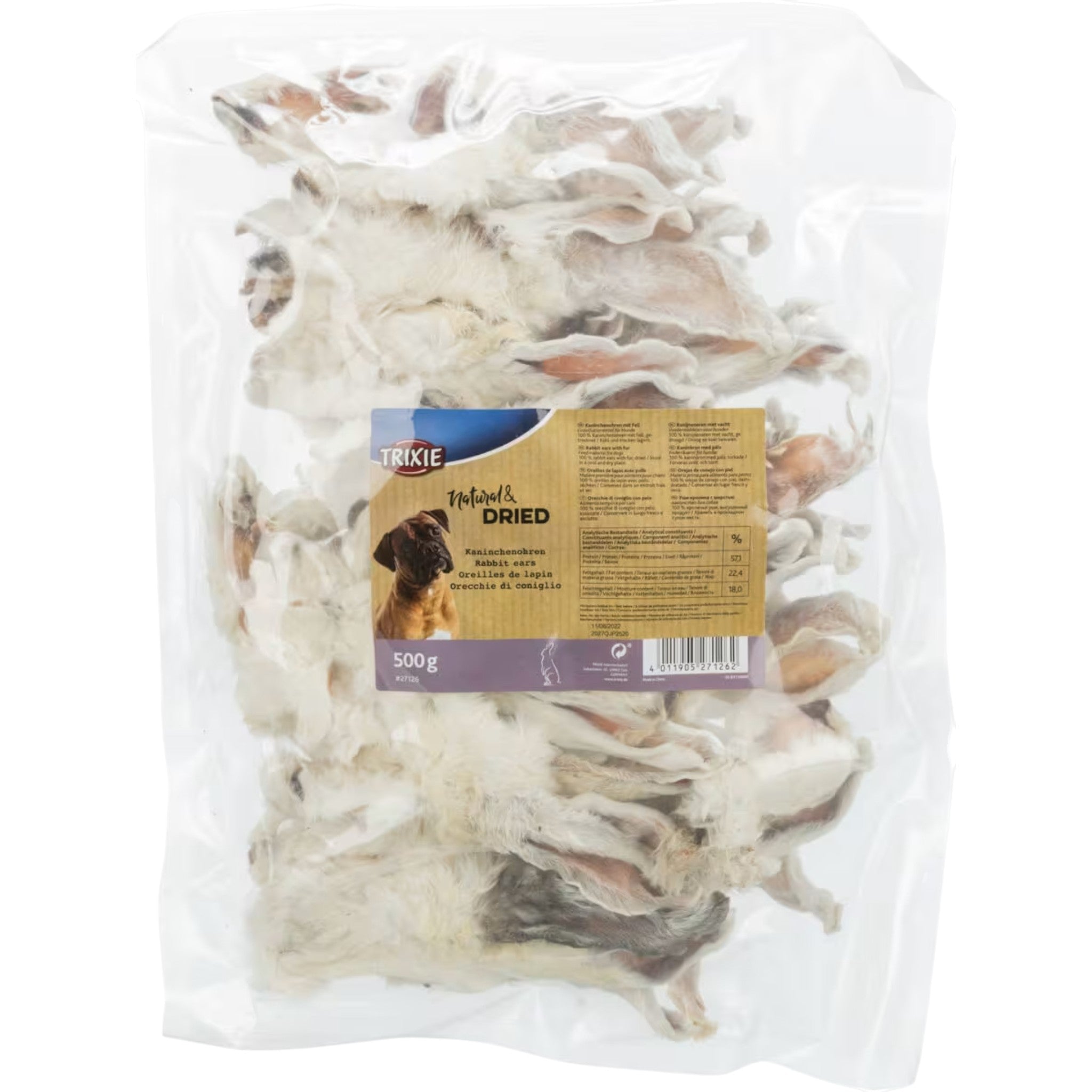 Trixie Kaninører med Pels – 500 g | Naturlig tyggegodbit til hund