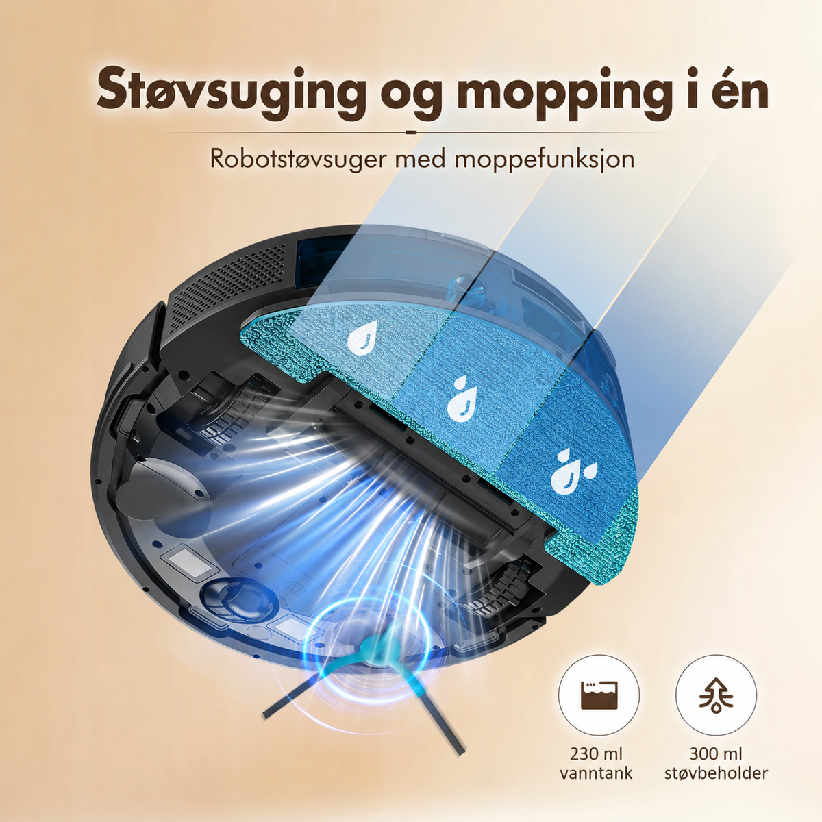 Robotstøvsuger med LiDAR og mopp – 5000 Pa