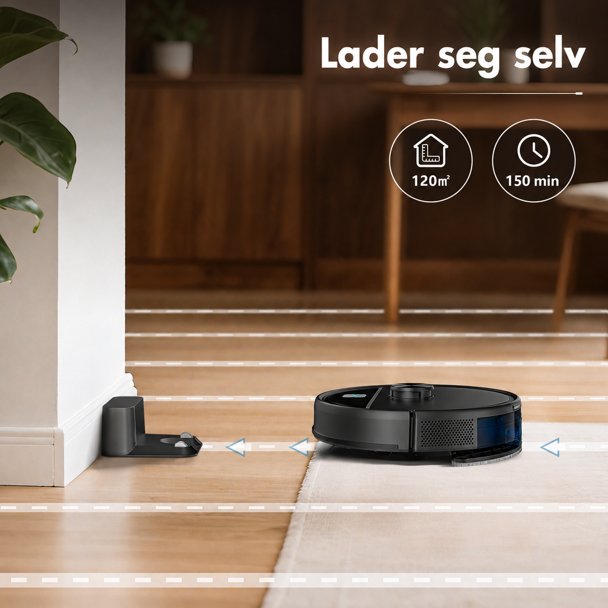 Robotstøvsuger med LiDAR og mopp – 5000 Pa