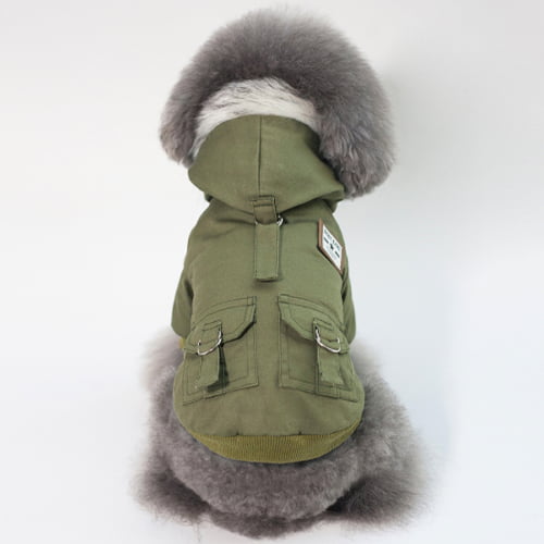 Parkas til hund – fôret jakke med hette (khaki/grønn)