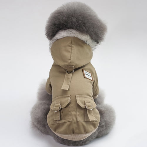 Parkas til hund – fôret jakke med hette (khaki/grønn)