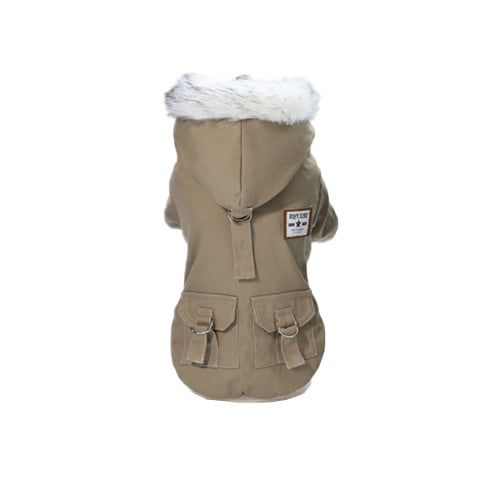 Parkas til hund – fôret jakke med hette (khaki/grønn)