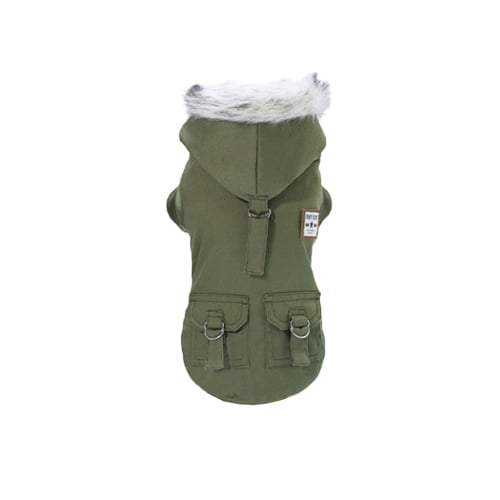 Parkas til hund – fôret jakke med hette (khaki/grønn)