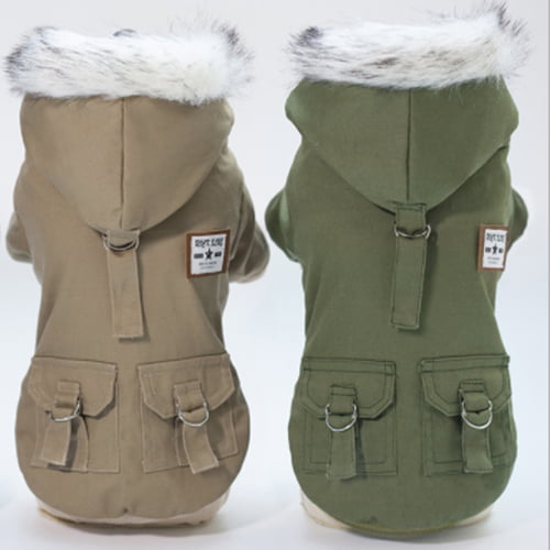Parkas til hund – fôret jakke med hette (khaki/grønn)