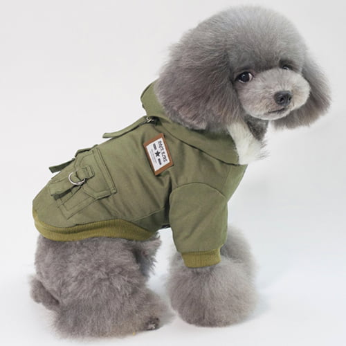 Parkas til hund – fôret jakke med hette (khaki/grønn)