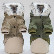 Parkas til hund – fôret jakke med hette (khaki/grønn)