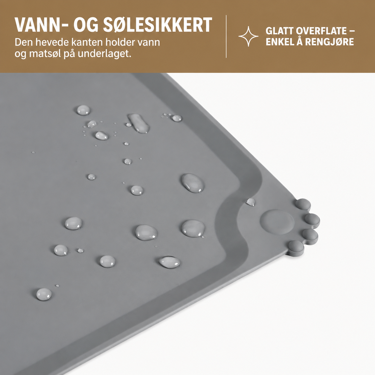 Detalj av silikonunderlag med poteformet gripefelt og vanntett overflate