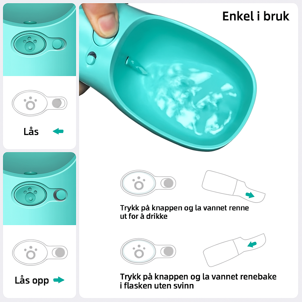 Bærbar vannflaske til hund