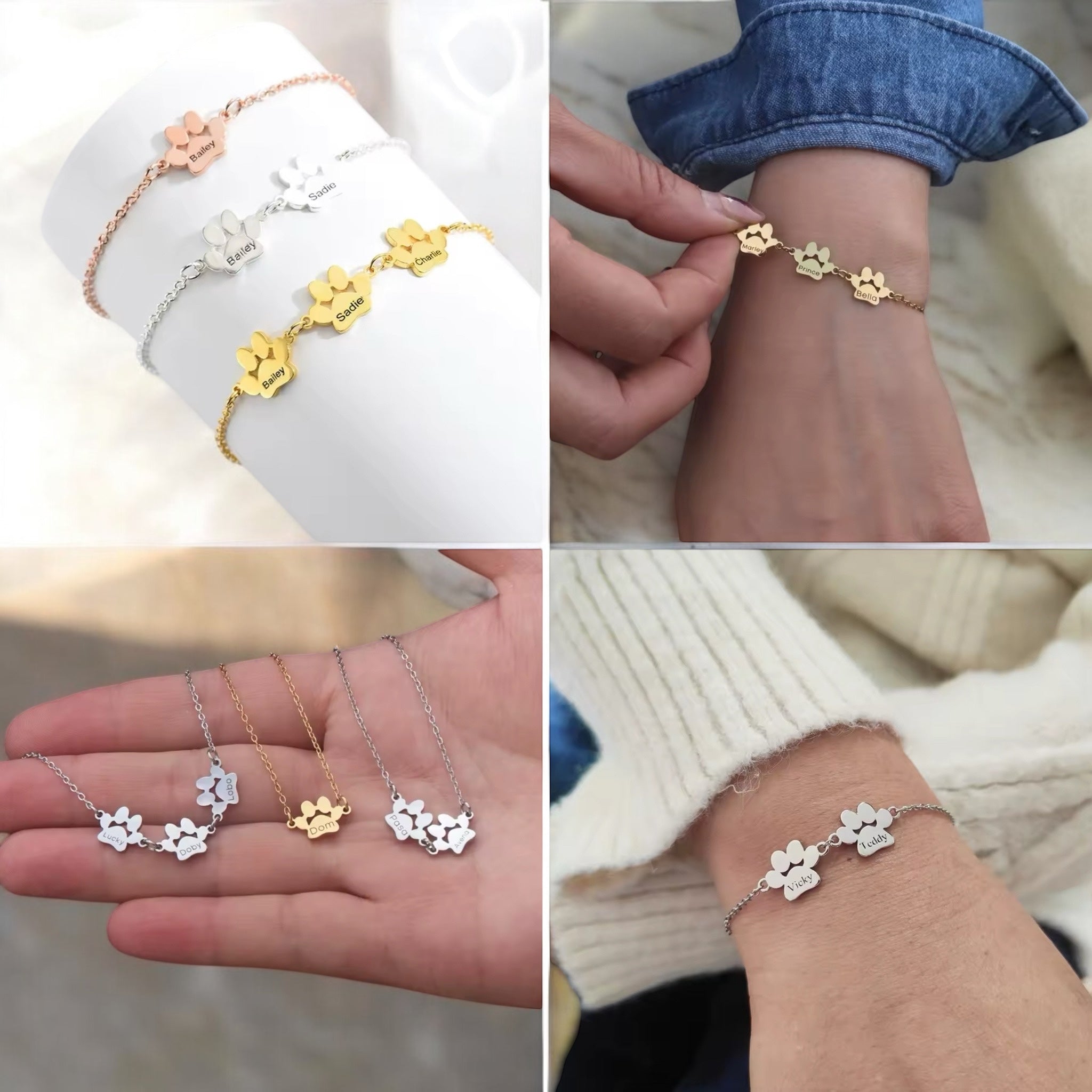 Armbånd med graverte poter – opptil 4 navn