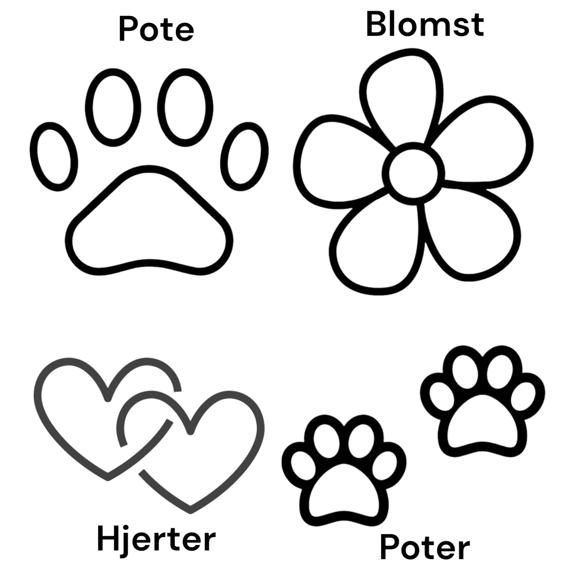 Gravert ID-brikke i beinform med utskåret pote til hund og katt