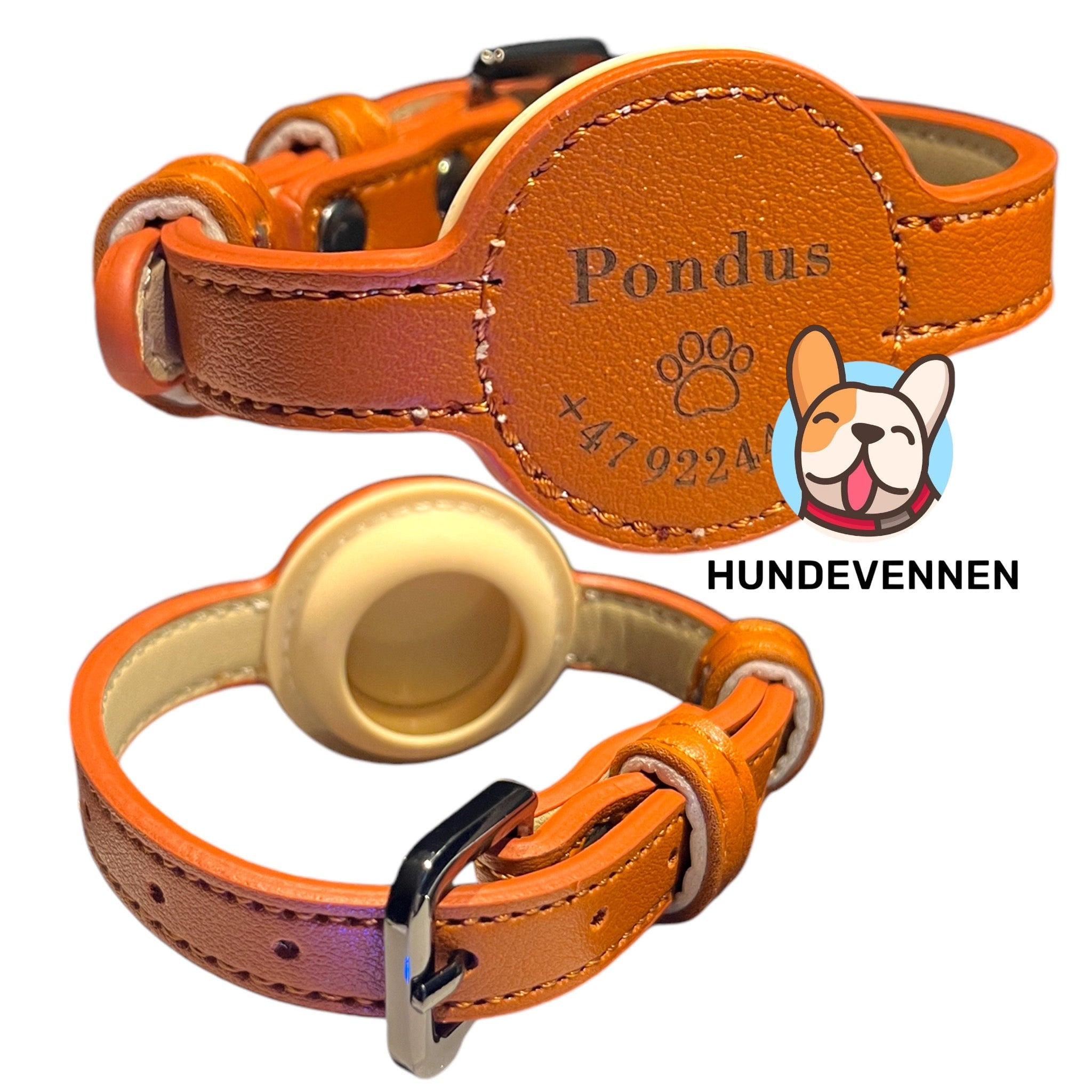 Lærbånd med navn og AirTag-holder