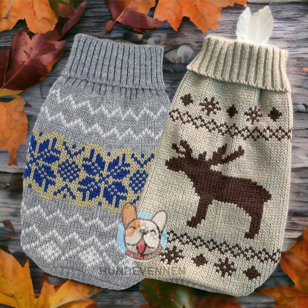 Hundegenser med nordisk mønster – strikket i myk bomull