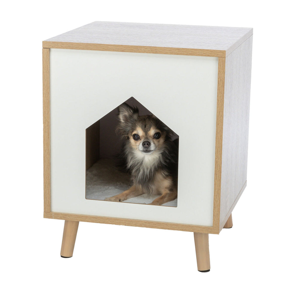 Hund i hundehule Isa Soft Edition i treutseende, lysebrun og hvit