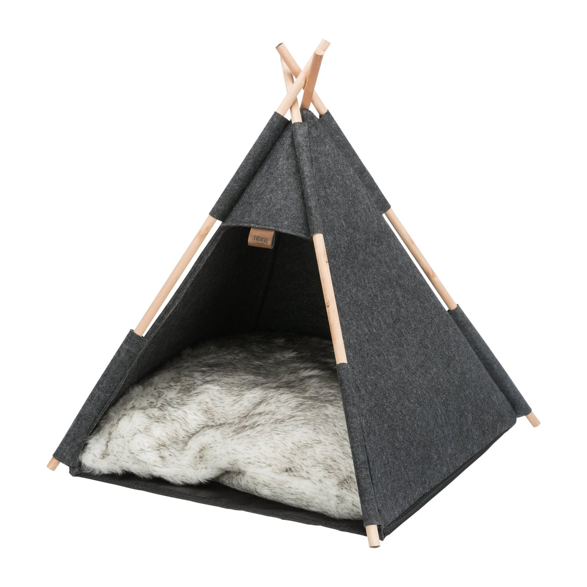 Hundehule Tipi i filt, antrasitt, på hvit bakgrunn