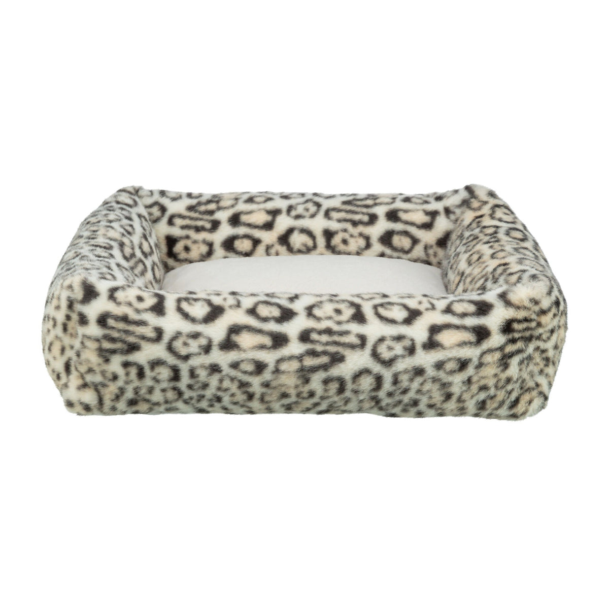 Hundeseng Leo i leopardmønster med avtakbart trekk, krem leopard, på hvit bakgrunn