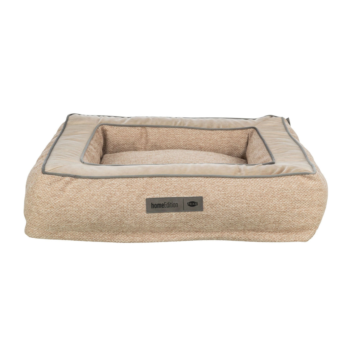Hundeseng Liano Home Edition med avtakbart trekk, sand, på hvit bakgrunn