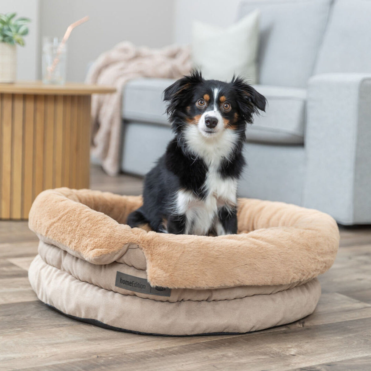 Hund i hundeseng Liano rund med avtakbart trekk, sand og brun