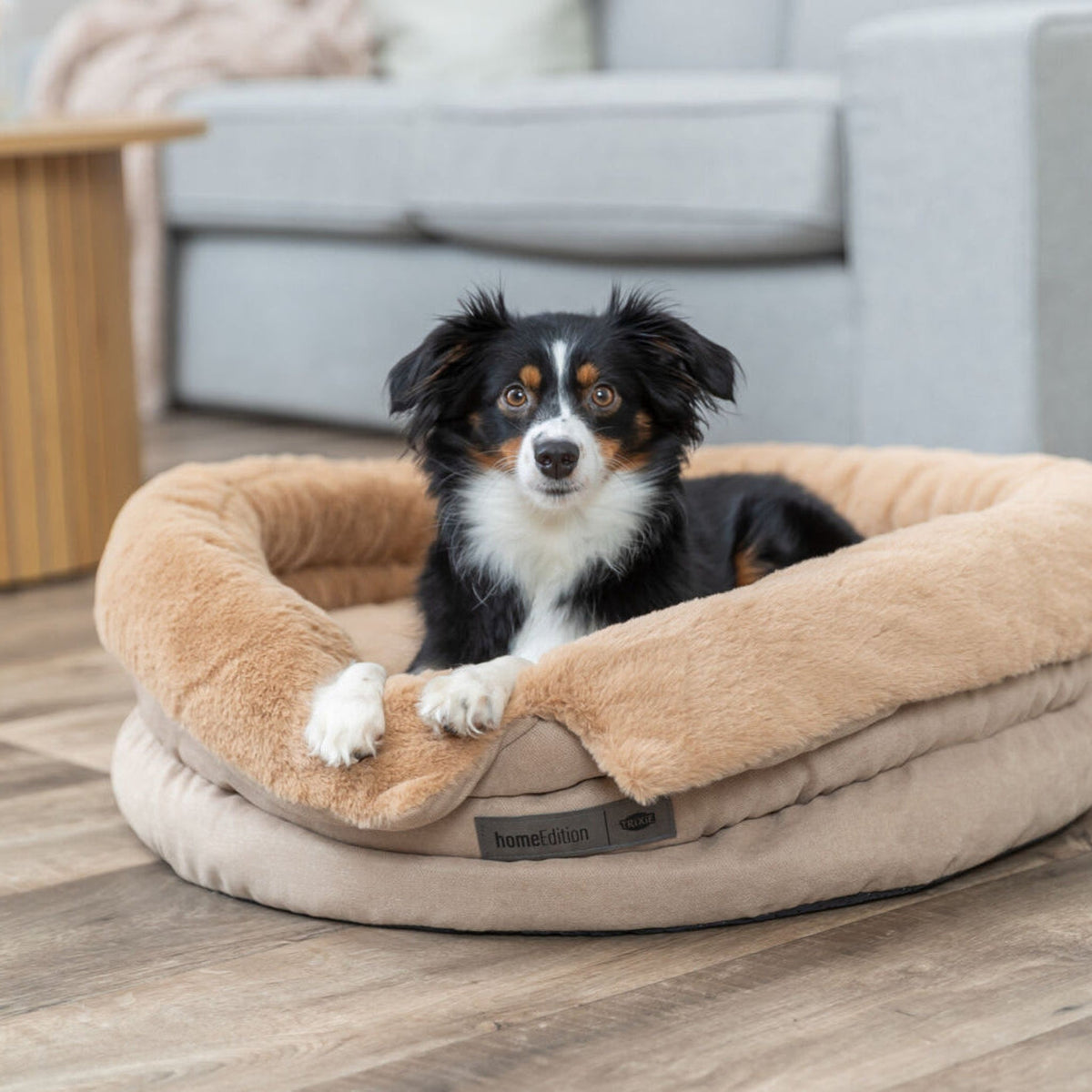 Hund i hundeseng Liano rund med avtakbart trekk, sand og brun