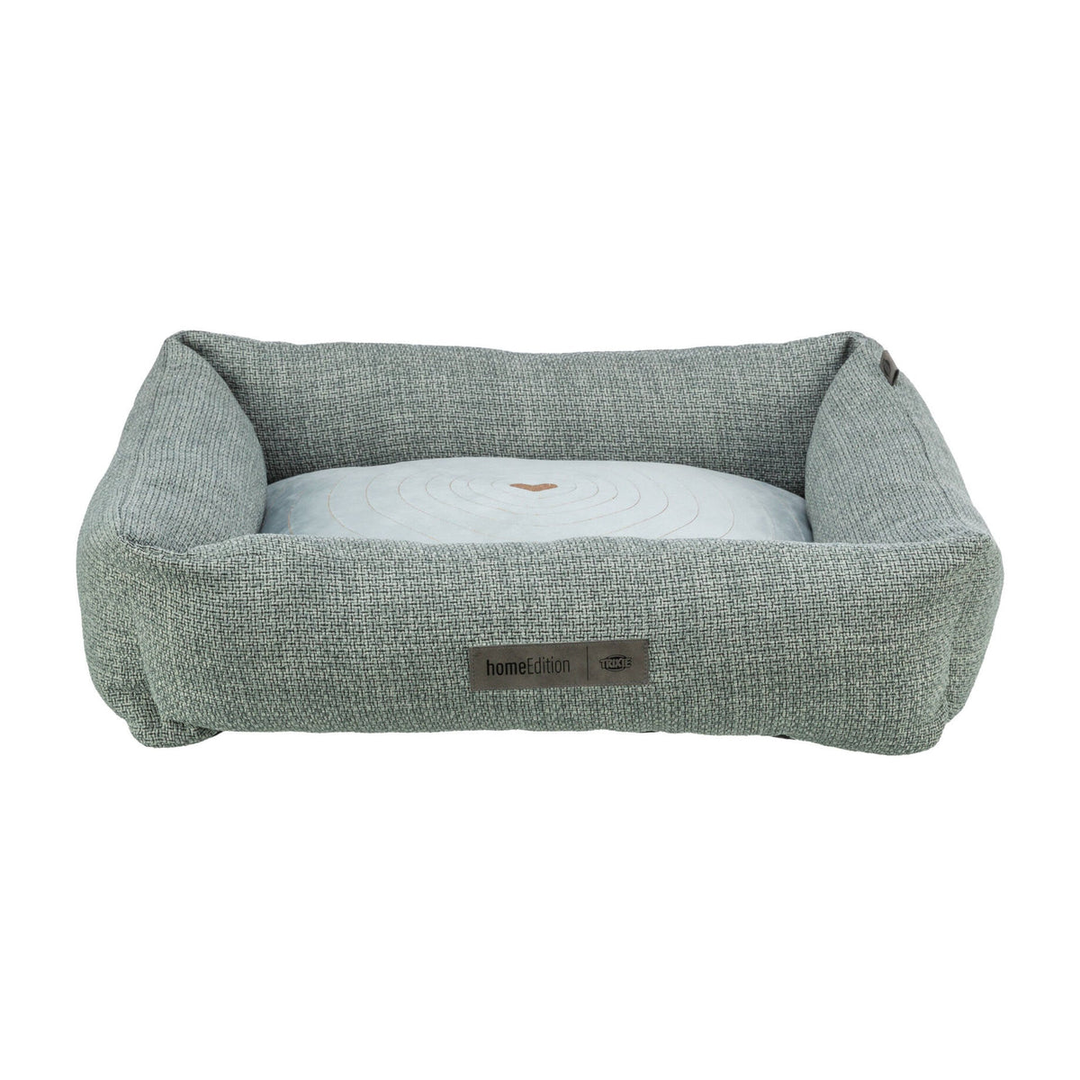 Hundeseng Viviana Home Edition med broderi og avtakbart trekk, blå og grå, på hvit bakgrunn