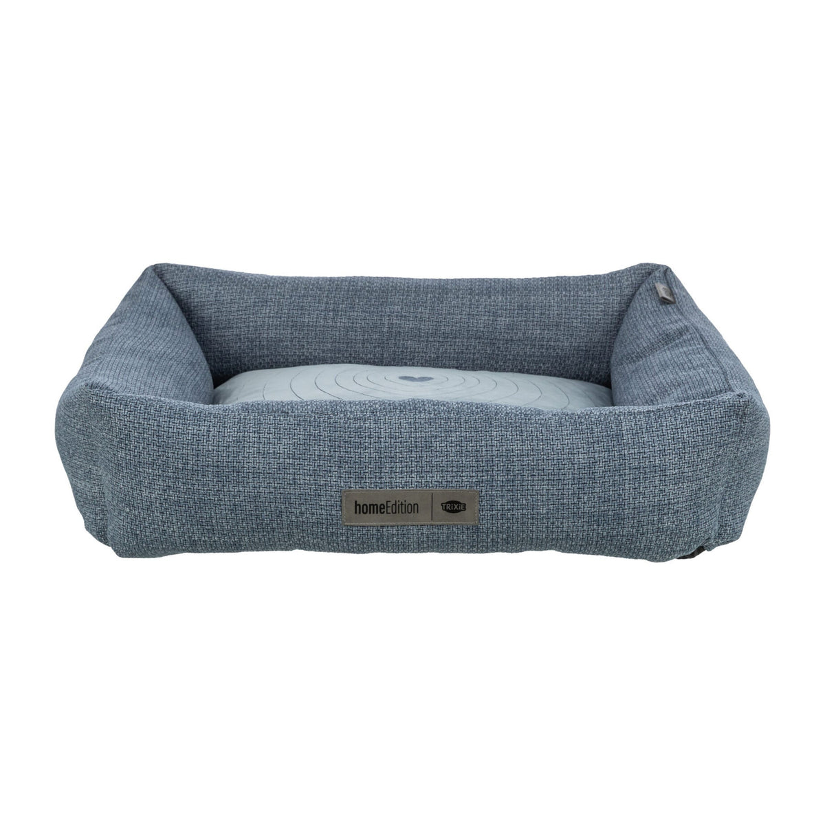 Hundeseng Viviana Home Edition med broderi og avtakbart trekk, blå og lyseblå, på hvit bakgrunn