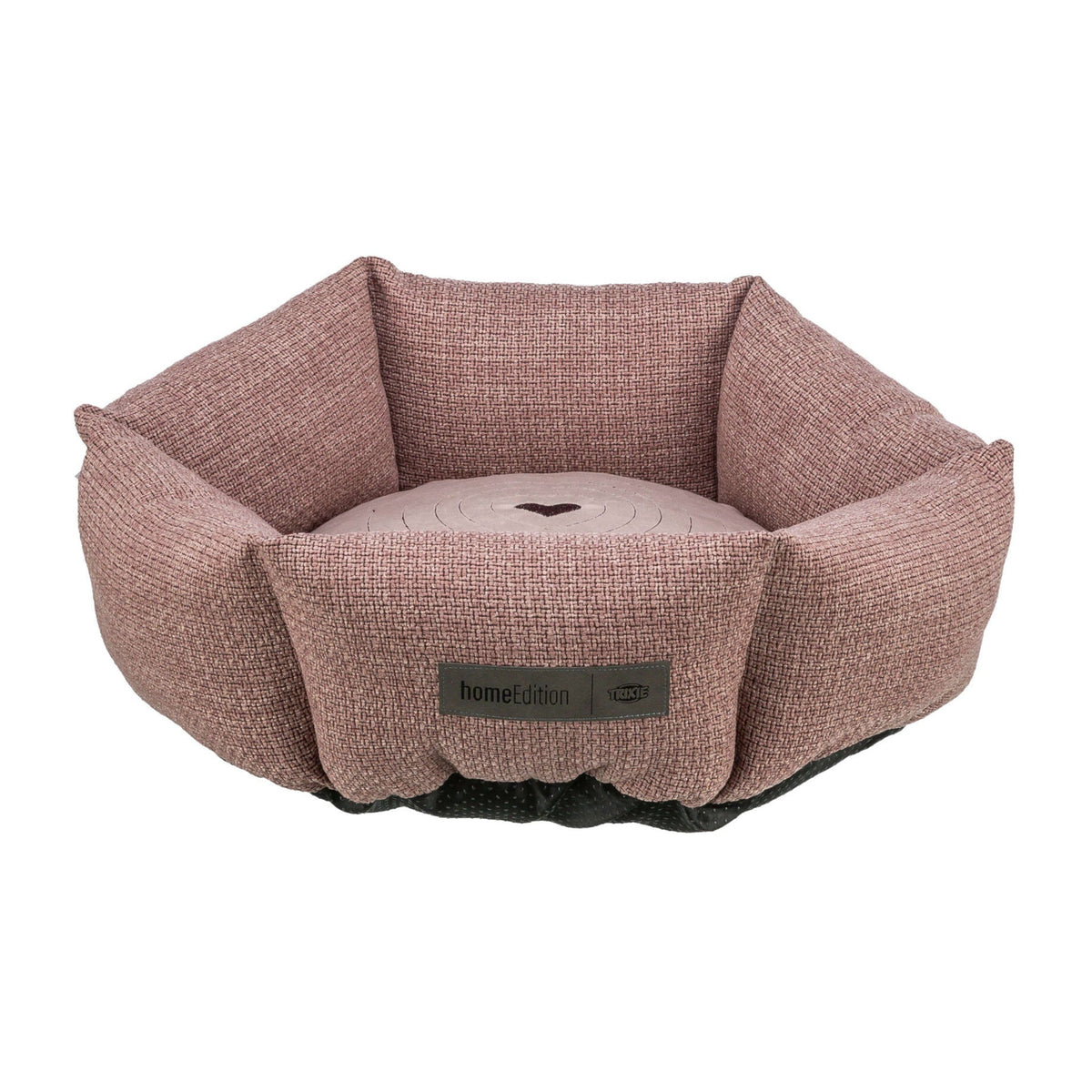 Hundeseng Viviana Home Edition rund med broderi, antikkrosa, på hvit bakgrunn