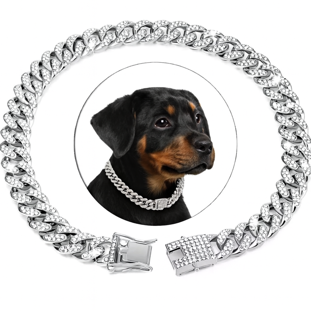 Hundesmykke med Zirconia-diamanter – Bling halsbånd i gull og sølv