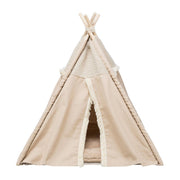 Hundetelt Boho i canvas og jute, beige, på hvit bakgrunn